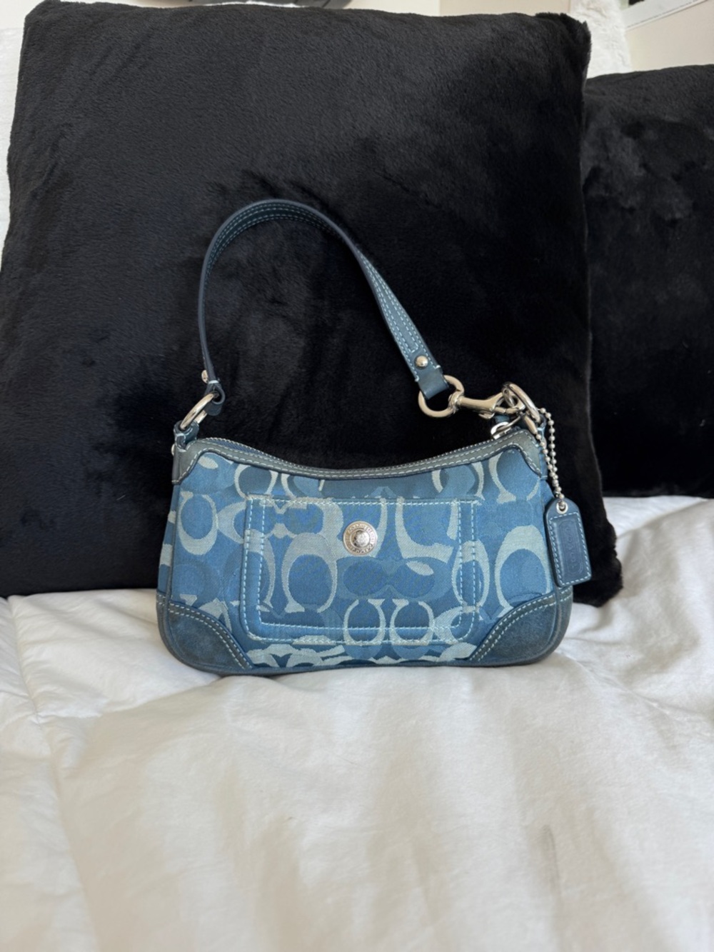 Vtg Blue Coach Monogram baguette bag